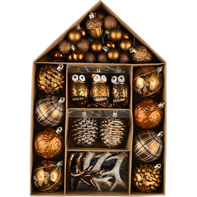  Ornements d'automne pour les arbres de Noël, décorations d'arbre de Noël incassables en cuivre et or 70 carats, boules suspendues en bois brun en vrac pour l'Action de grâce de l'Automne
