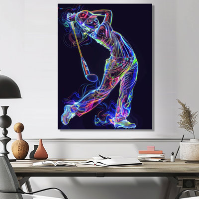 Neon Gold Player Striking - Sport Golf, art mural