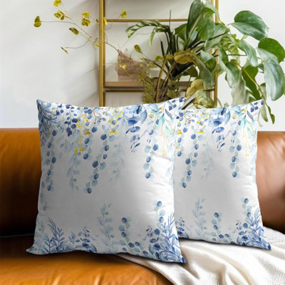 Housses de coussin bleues 18 x 18 pouces - ensemble de 2 taies d'oreiller décoratives à motif de feuilles d'été pour canapé de chambre à coucher