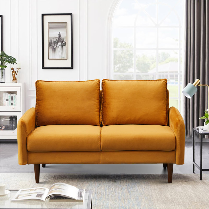 Genghis 58.3" Velvet Rolled Arm Loveseat , Ginger