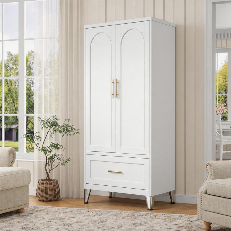 Armoire-penderie en métal blanc de 60 po de hauteur, 1 tiroir, tringle et tablette, 2 portes pour espaces multiples