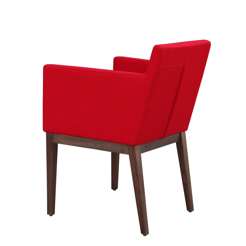 Harput Wood Solid Back Arm Chair, Walnut, Red Wool 