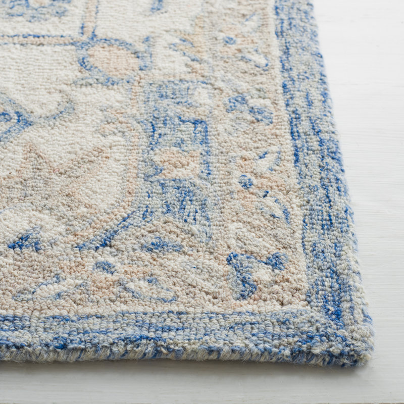 Micro-Loop Oriental Area Rug In Blue / Ivory, Rectangle 76 x 122 cm
