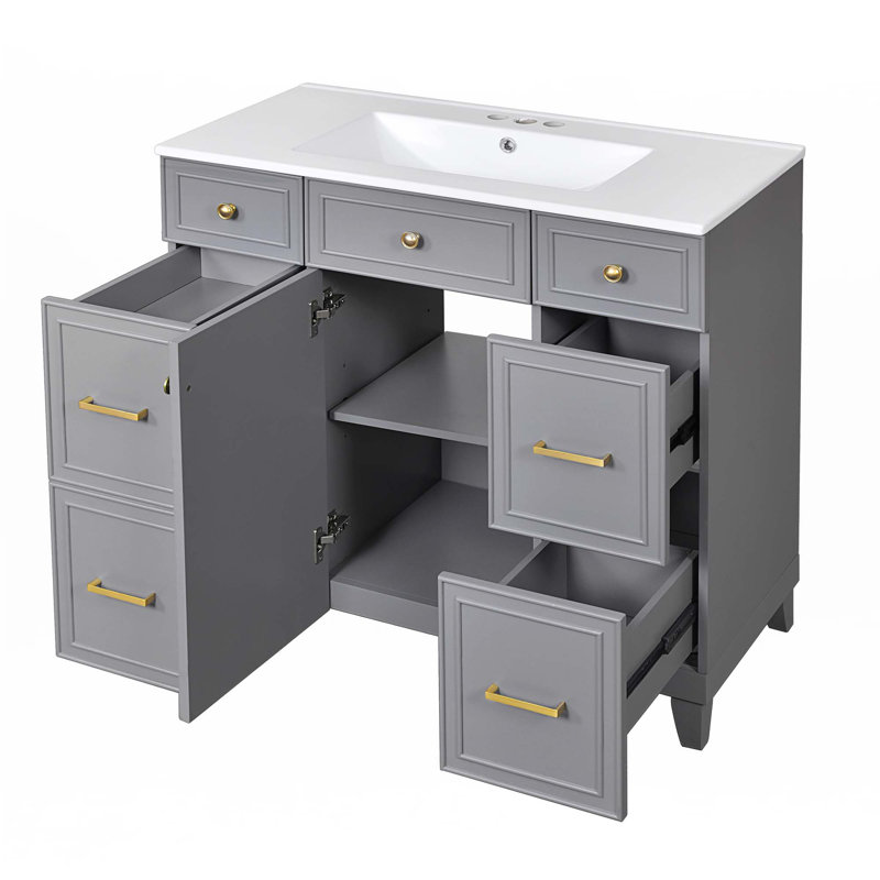 Ensemble de meuble-lavabo avec lavabo 36 po 36 po, Doré, Gris