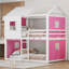 Lit superposé double rose et blanc, style cabane dans les arbres, pin massif et espace de rangement inspiré du lit