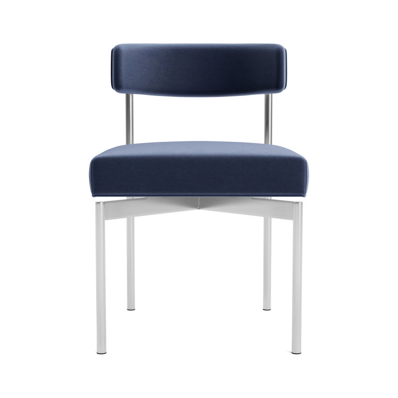 Remy Upholstered Dining Chair, Performance Velvet - Indigo, Brushed Stainless Steel