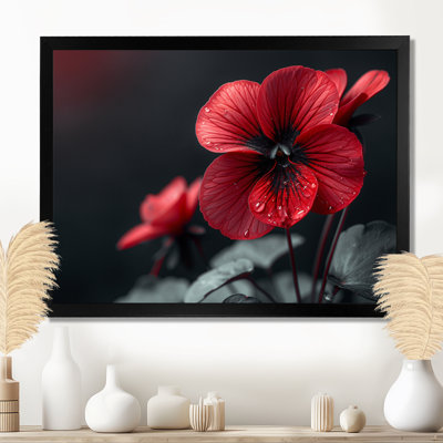 Fleurs rouges rouges et noires en verre - Art mural pensées