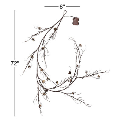 LED Frosted Pine Branches & Pinecones Artificial Garland, 72"L