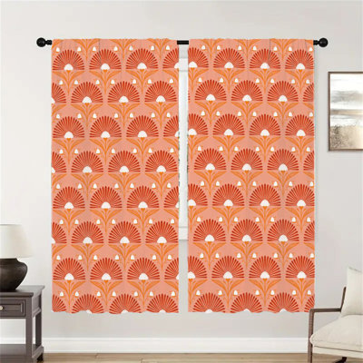 2Pcs Mid-Century Modern Floral Print Curtains, Abstract Art Deco Patterned  Light Filtering Curtain For living bedroom Window Rod Pocket Drapes, Home Decor
