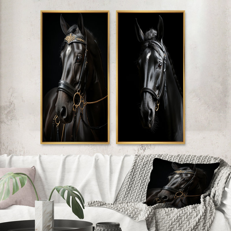 «Horse Elegance» - 2 pièces, Encadrement doré, H 20 po x l 24 po