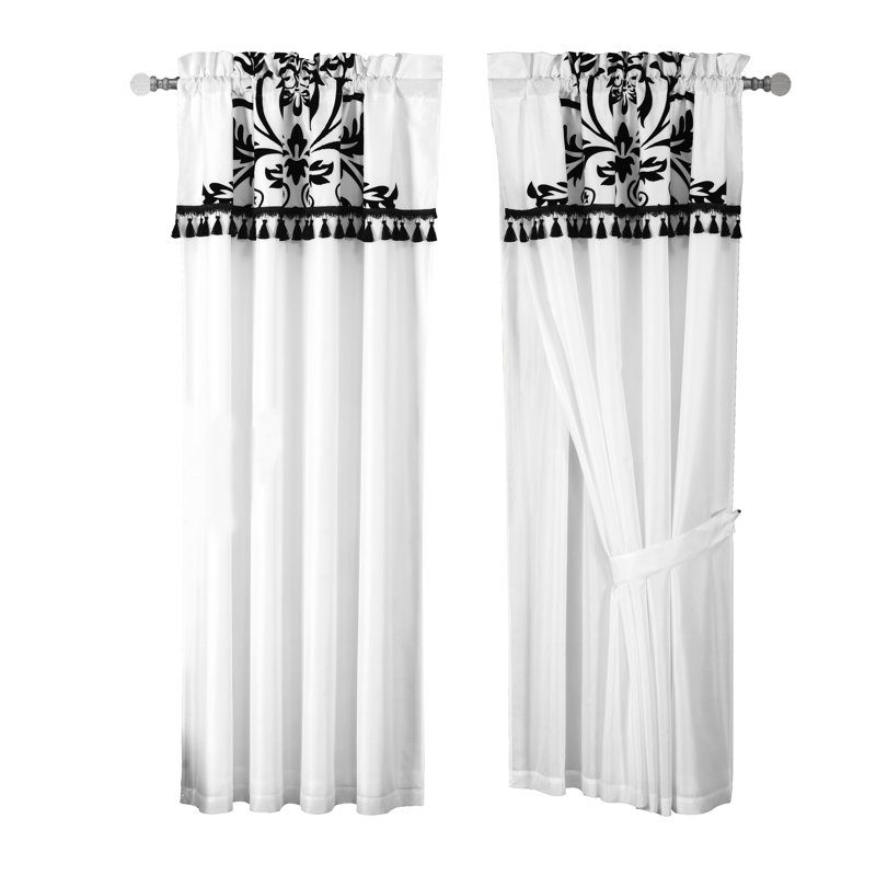 Semi Sheer Curtain Pair, White/Black