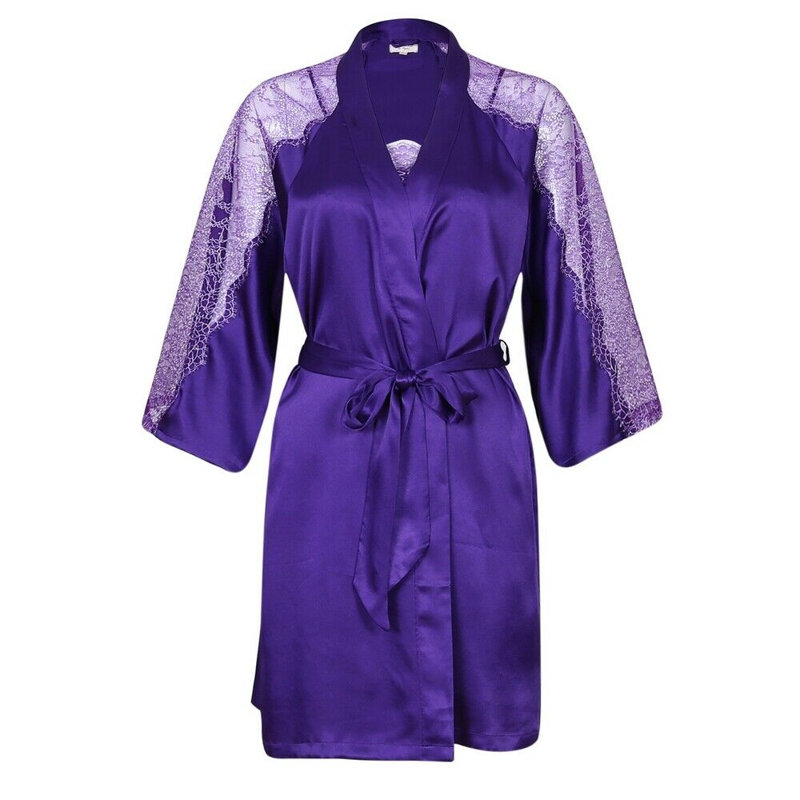 Peignoir en satin de soie fille / femme Baskaran, S, Bleu