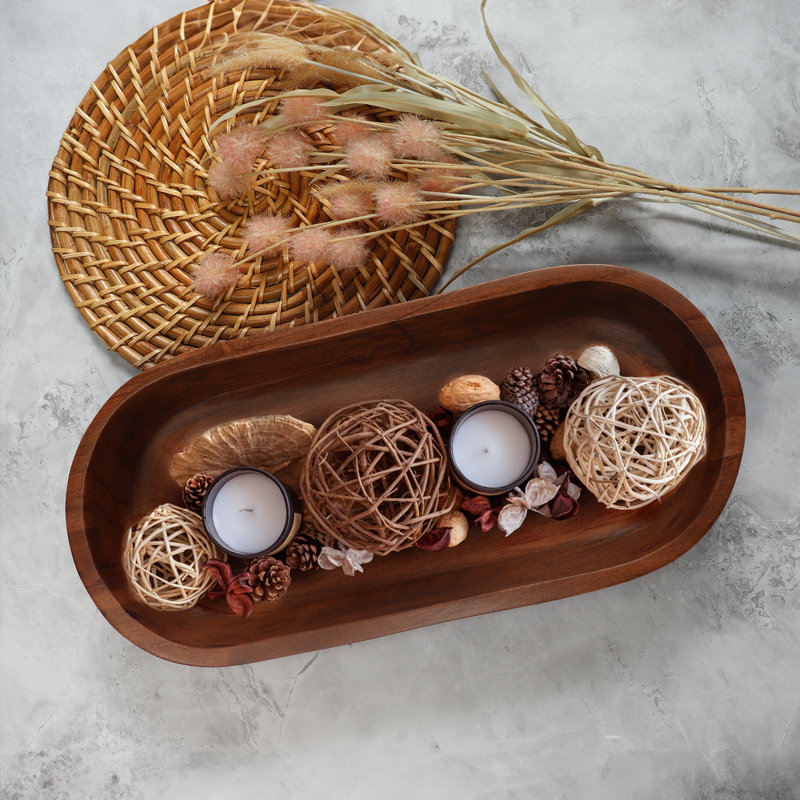 Handcrafted Dark Burnt Acacia Wood Oval Plant Pot
