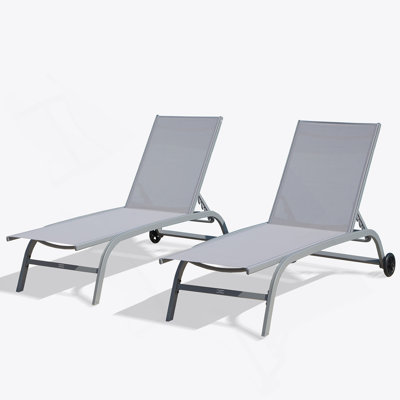 Chaise Lounge Outdoor Set Of 2, Adjustable Backrest, Wheels, Durable And Comfortable For Patio, Beach, Yard, Deck, Poolside (Gray)