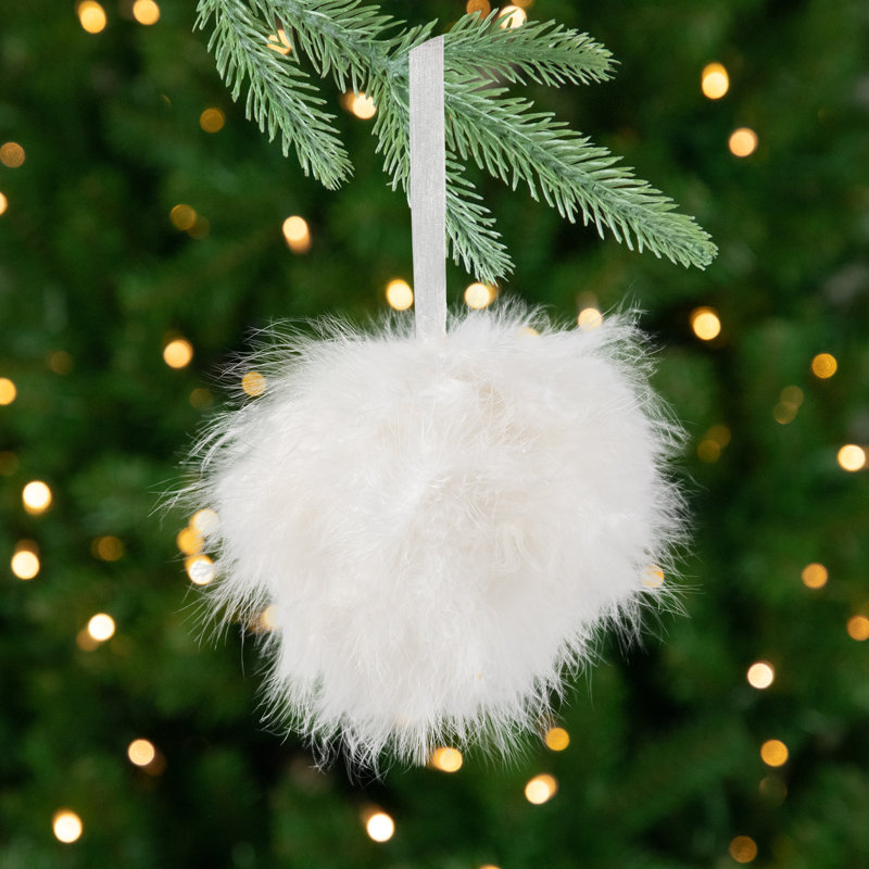 Ornement boule de Noël plume Wispy - 6 po - blanc