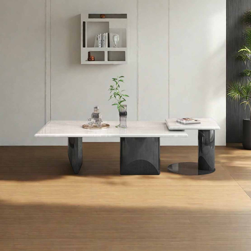 Table basse rectangulaire en marbre clair, H 15,4 po x L 51,2 po x l 31,5 po, Blanc