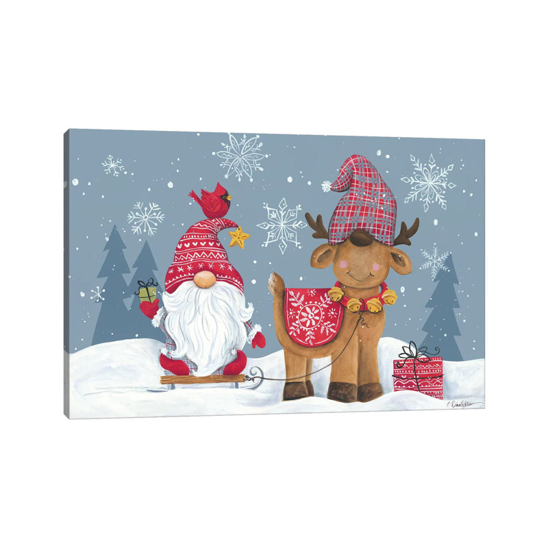 Snowy Gnome With Reindeer by Diane Kater - Print on Canvas, Wrapped Canvas, 101.6 cm H x 66.04 cm W x 1.91 cm D