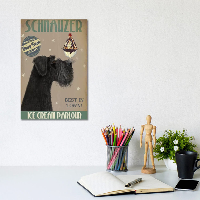 Schnauzer, Black, Ice Cream by Fab Funky - Wrapped Canvas Print, 20.32 cm H x 30.48 cm W