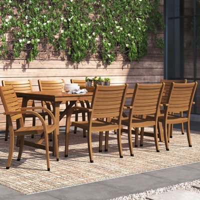 Anautica 8 - Person Wood Patio Dining Set with Rectangular Table