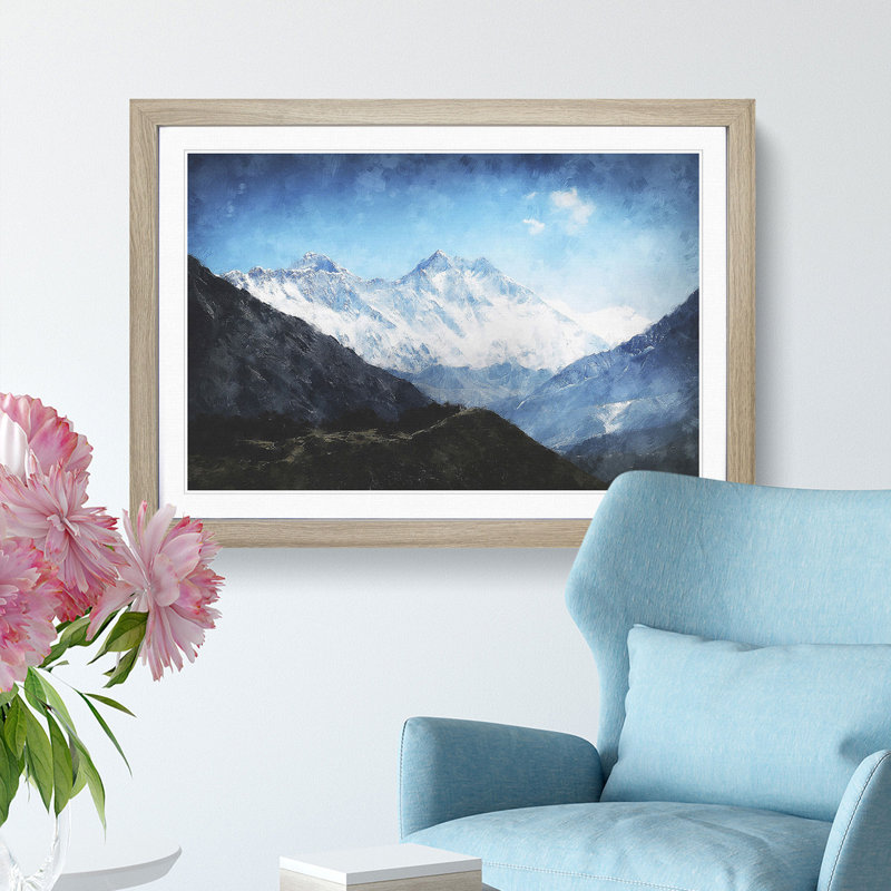 Mount Everest in Tibet and Nepal - Picture Frame Graphic Art Print, 24cm H x 33cm W x 2cm D, Oak Framed