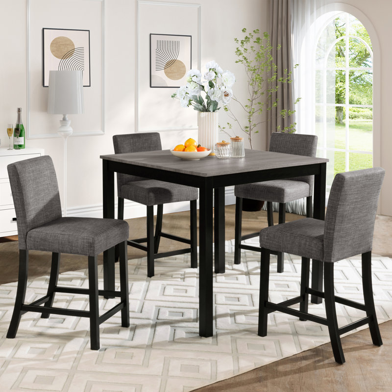 5-Piece Counter Height Square Dining Table Set with 4 Upholstered Chairs