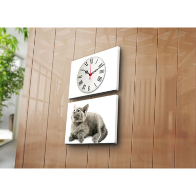 Horloge murale élégante en toile décorative (2 pièces), 25,2 po x 15,7 po | Toile 100% suède avec cadre 100% bois (épaisseur: 1,2 po) | Décoration élégante, parfaite pour les espaces de salon et de bureau, conception unique de garde-temps