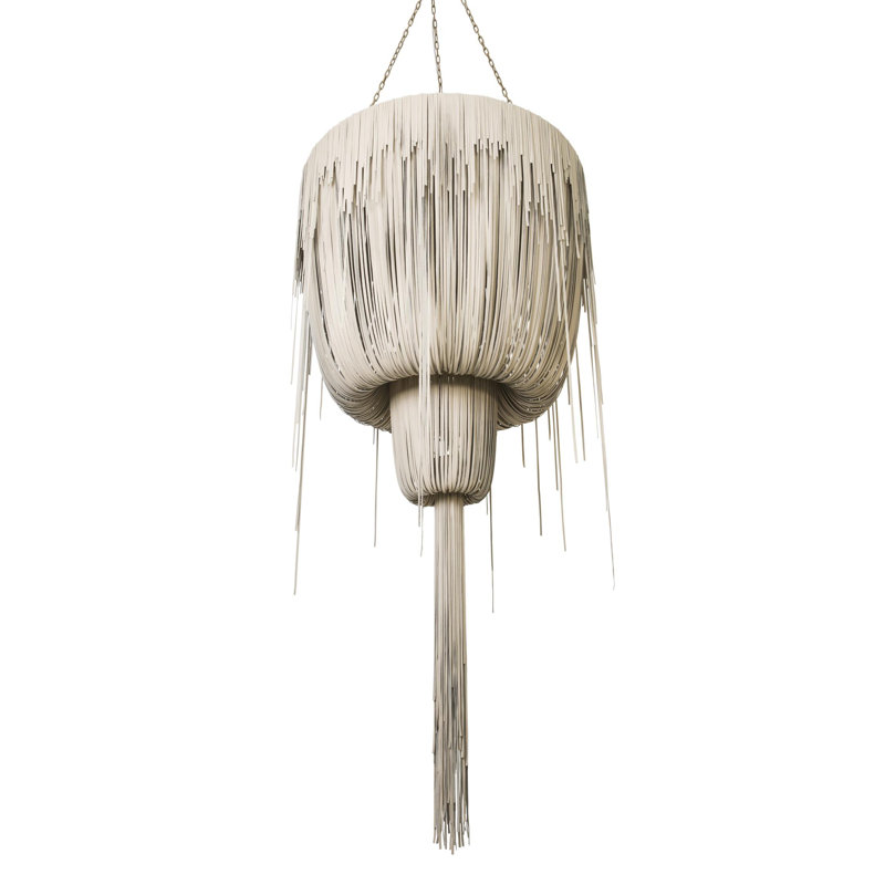 Leather Fringe Chandelier, 98" H x 48" W x 48" D, 7