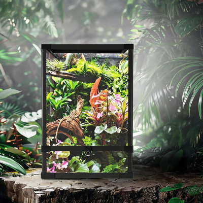 Terrarium vertical en verre pour reptiles, structure en alliage d'aluminium, ventilation grillagée et base étanche, verrou de sécurité pour dragon barbu, python royal et tarentule