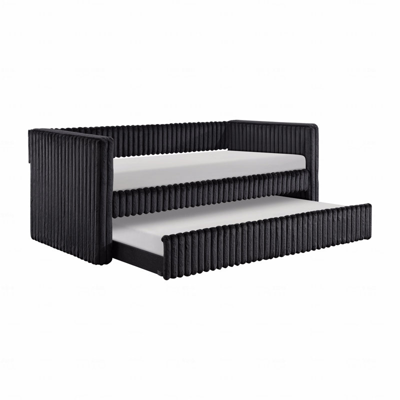 1pièce lit de jour en velours côtelé tissu d'ameublement de luxe moderne mobilier de maison durable confortable, Noir