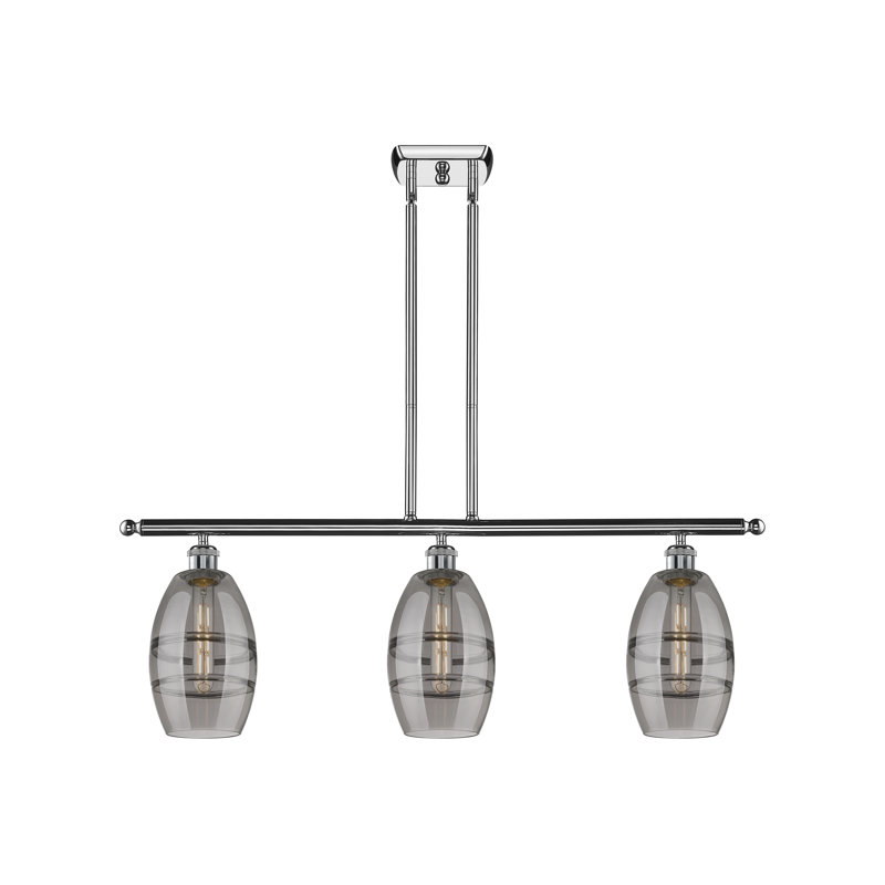 Luminaire suspendu pour îlot de cuisine 3 lumières Dundrod, Gris fumée clair, Chrome poli