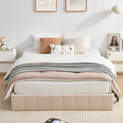 Juanetta Hydraulic Lift Up Storage Upholstered Platform Bed With Wooden Slats, Sturdy And No Noise, Easy Assembly