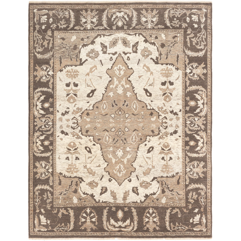 Tapis unique en laine noué à la main style Chobi des années 2010 de 8 pi 1 po x 10 pi 4 po beige / brun Kaniyla