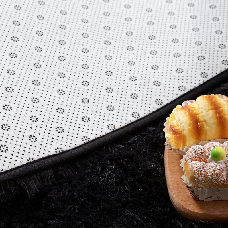Tapis à poil long Shahen, Rectangle 9 pi x 12 pi, Noir