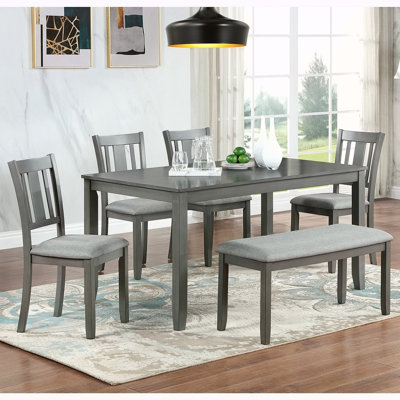 Ensemble de salle à manger de cuisine 6 pièces, table de salle à manger rectangulaire en bois avec 4 chaises rembourrées et un banc, ensemble de table de salle à manger pour 6 personnes, salon, bar et cuisine