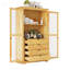 Spacieux garde-manger autoportant en bois de pin avec portes en verre et 4 tiroirs, idéal pour le rangement et la présentation dans les maisons modernes.