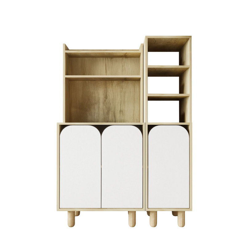 Armoire polyvalente de 61 po de hauteur avec tablettes et pieds en bois, Chêne saphir / blanc