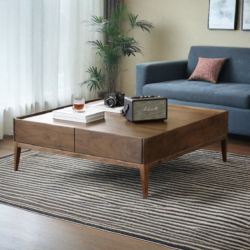 Simple walnut square end table, 13.8" H x 31.5" L x 31.5" W
