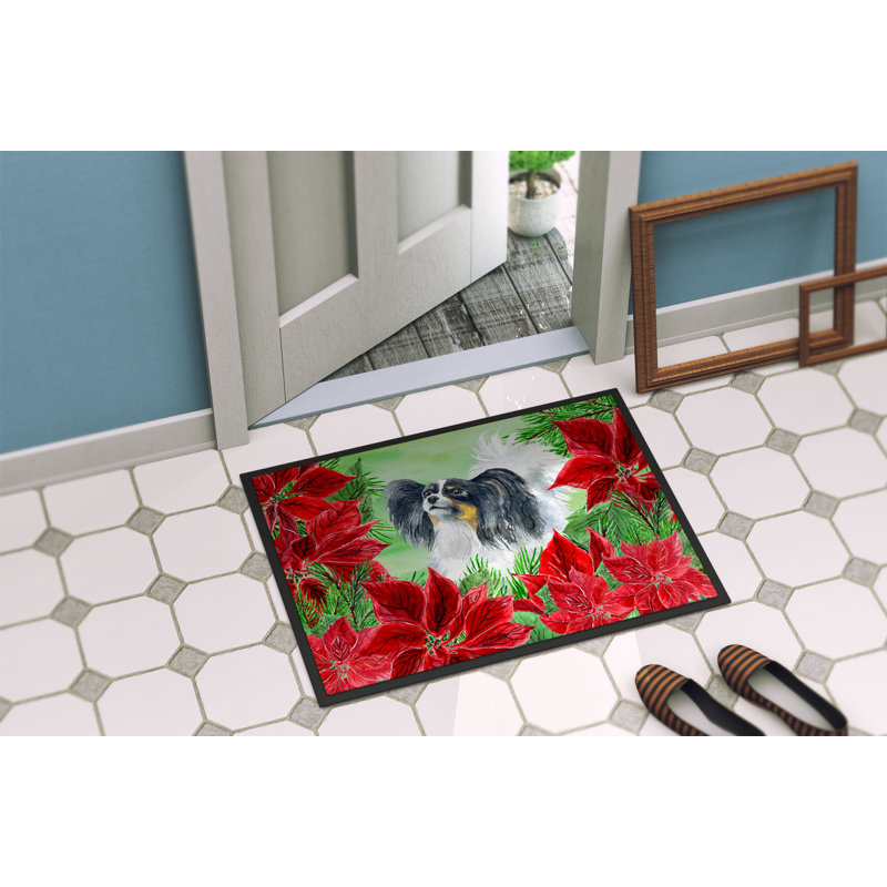 Tapis de porte pour l’extérieur antidérapant papillon poinsettas, Rectangle 1 pi 6 po x 2 pi 3 po