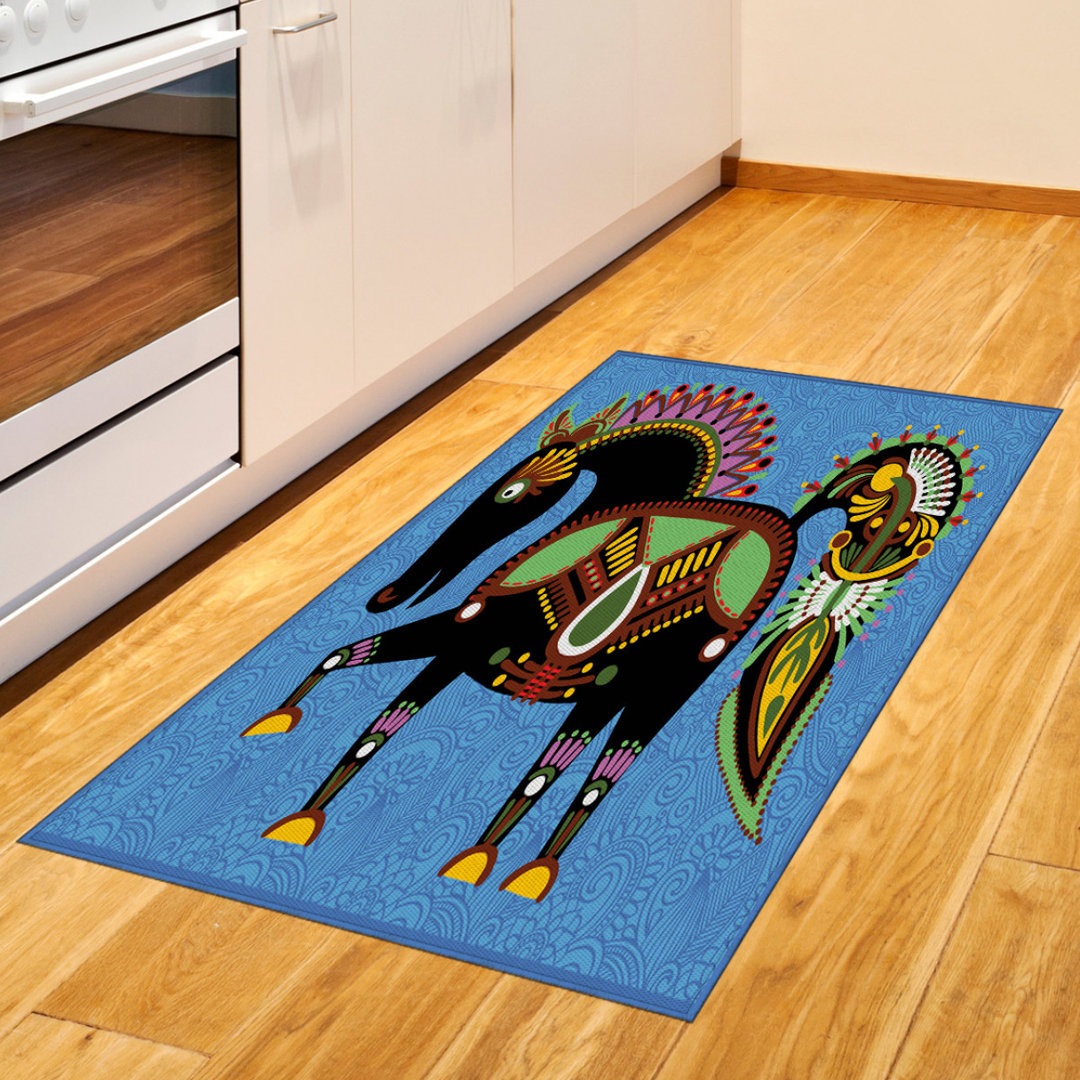 Ethnic High Density Long Fiber Poly Threads Decorative Area Rug Carpet East Urban Home Rug 