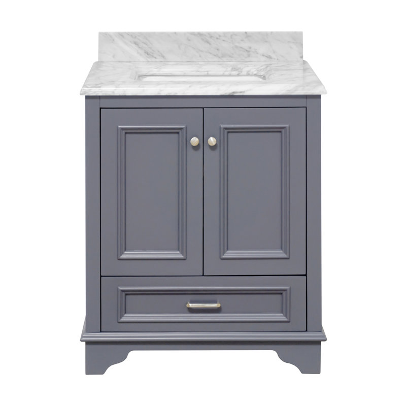 Loughlam 30'' Single Bathroom Vanity with Top, Marine Gray, Carrara Marble
