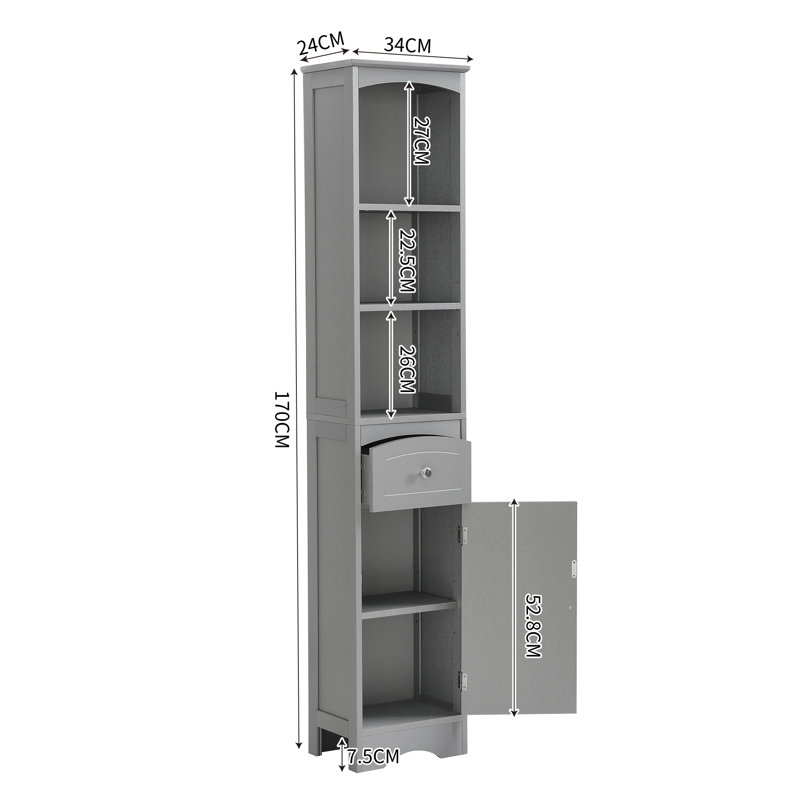 Freestanding Linen Cabinet, Grey/Brown/Blue