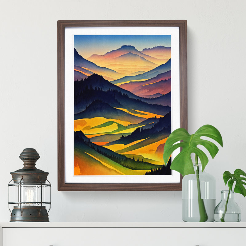 Meadow Landscape Watercolour No.2 - Framed Print, 34cm H x 25cm W x 2cm D, Walnut