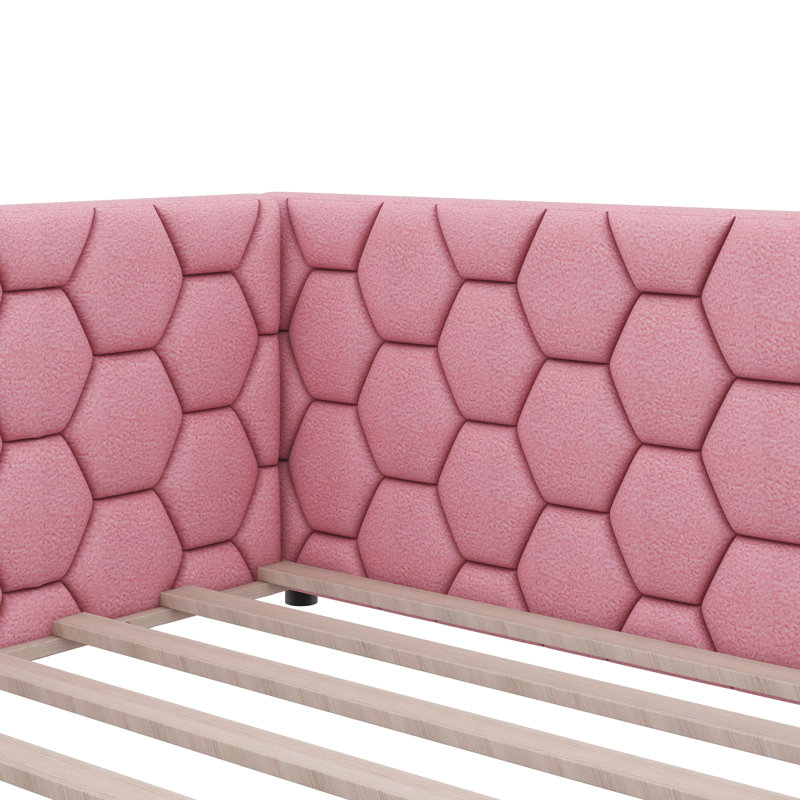 Lit plateforme double rembourré pleine grandeur avec ports USB et bande DEL, Rose