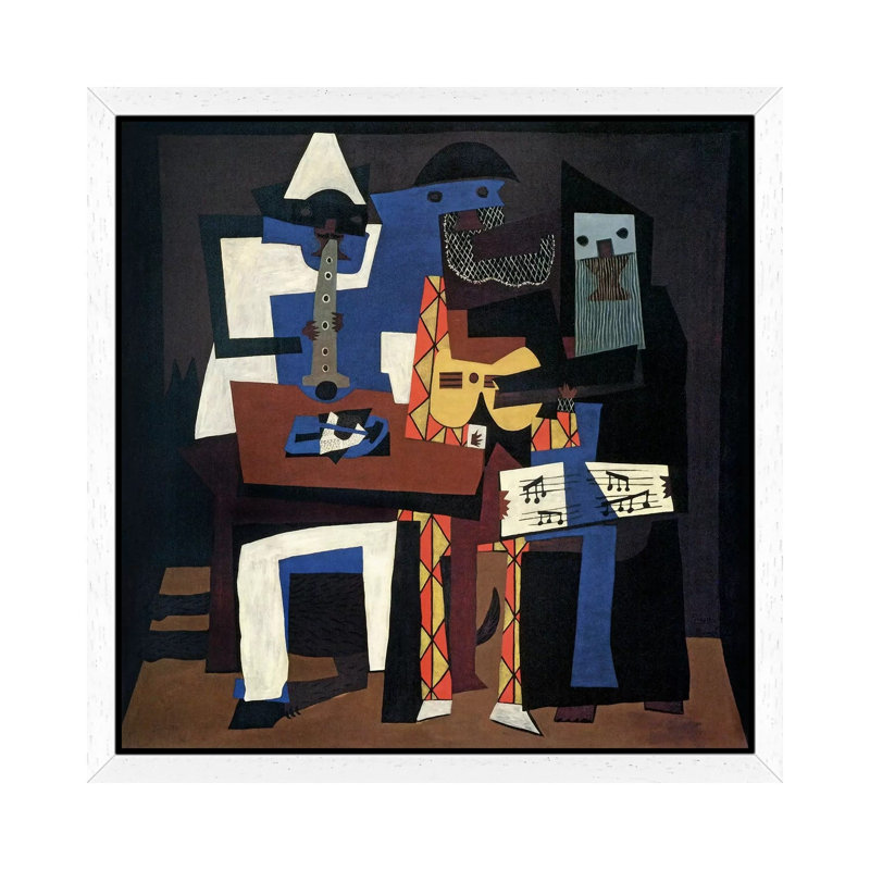 Three Musicians by Pablo Picasso - Painting on Canvas, White Framed, 66.04 cm H x 66.04 cm W