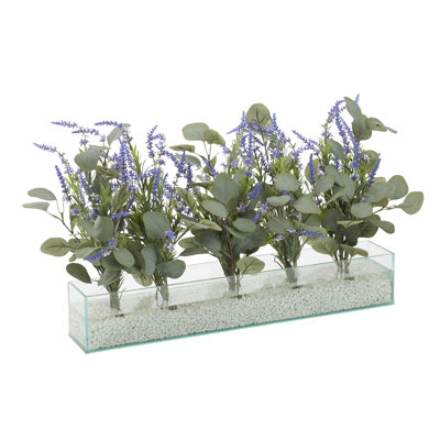 15'' Faux Plant in Glass Decorative Vase
