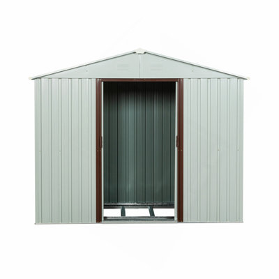 8ft x 4ft Outdoor Metal Storage Shed with Sliding Door and foundation for Backyard, Patio, Lawn  (Coffee)