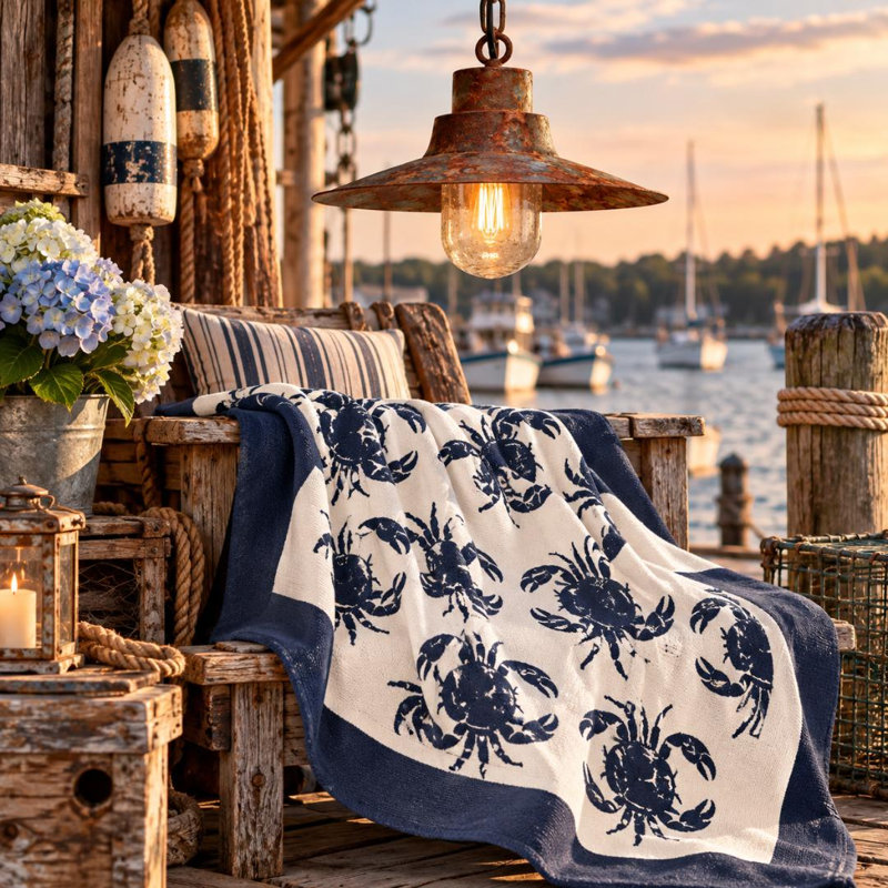 In2Green Coastal Sea Creature Knit Throw Blue