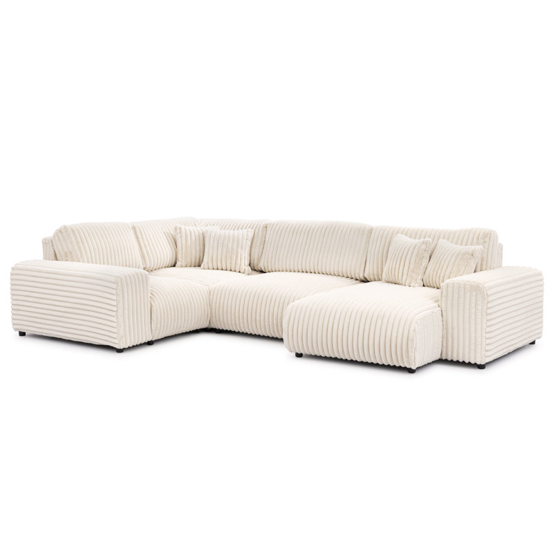 Mollis 6 Seater Corduroy Corner Sofa , Light Beige
