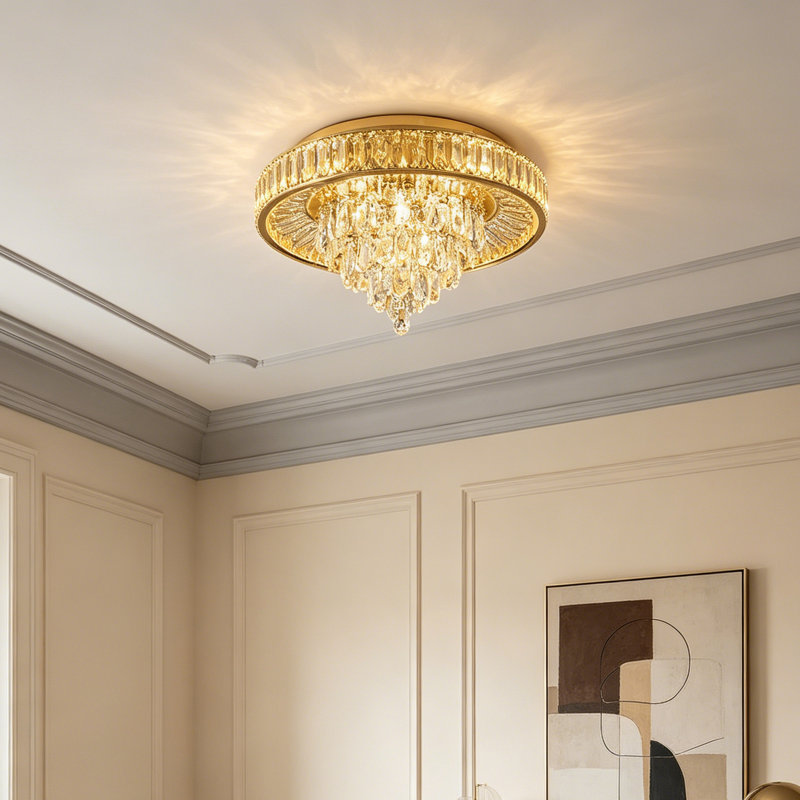 Plafonnier DEL moderne en cristal K9 - lustre encastré à intensité variable 75 W avec télécommande