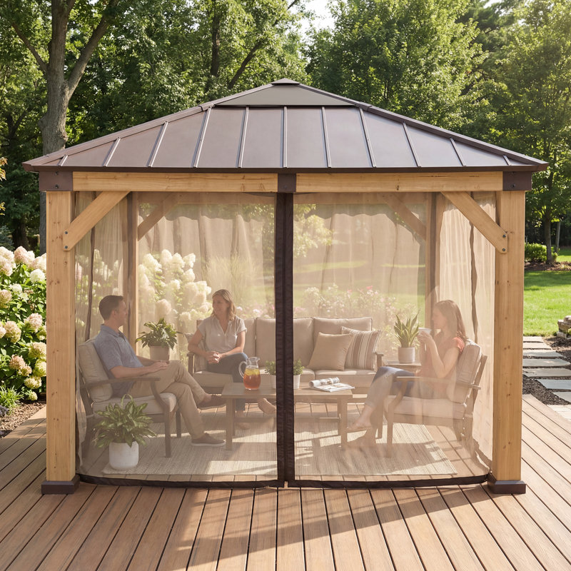 Sunjoy Universal Mosquito Netting for Wood Framed Gazebos, 4-Panel Screen Walls for Outdoor Patio with Zipper (Mosquito Net Only)